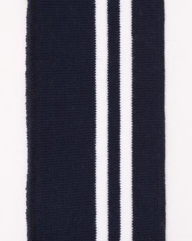 White double stripe cuff fabric 80 cm / 6 cm Navy Blue - Tissushop