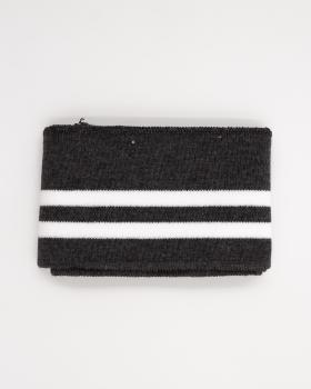 White double stripe cuff fabric 80 cm / 6 cm Dark Grey - Tissushop