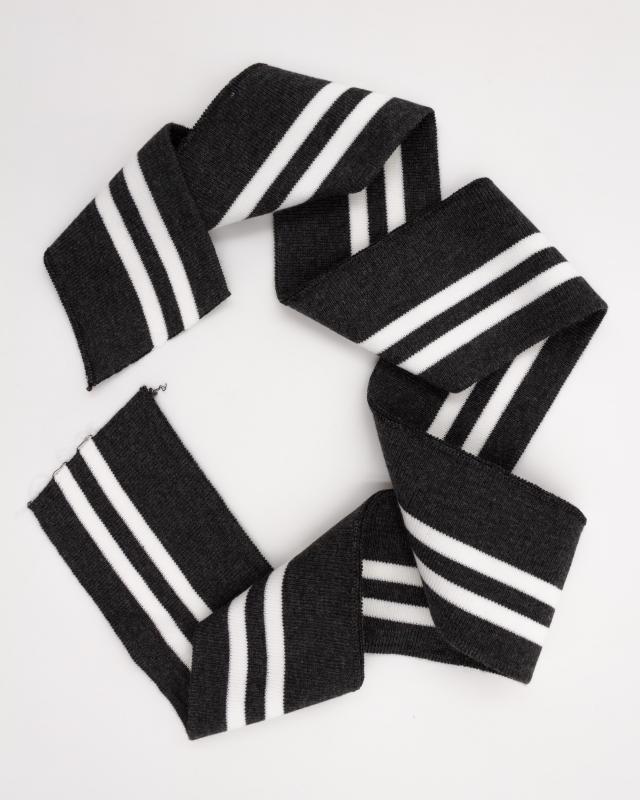 White double stripe cuff fabric 80 cm / 6 cm Dark Grey - Tissushop