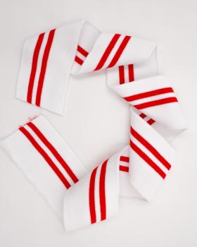 Red double stripe cuff fabric 80 cm / 6 cm White - Tissushop