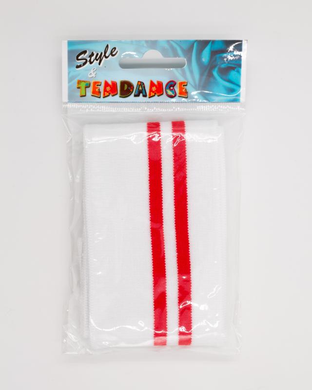 Red double stripe cuff fabric 80 cm / 6 cm White - Tissushop