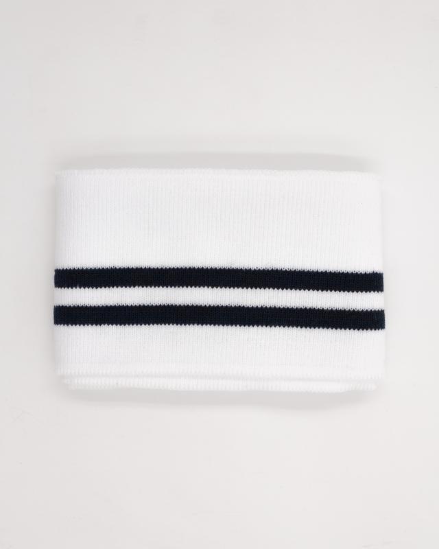 Navy blue double stripe cuff fabric 80 cm / 6 cm White - Tissushop