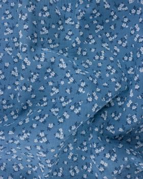 Double gaze imprimée petites fleurs Bleu Jeans - Tissushop