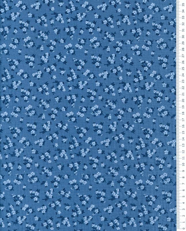 Double gaze imprimée petites fleurs Bleu Jeans - Tissushop