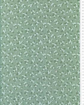 Double gaze imprimée petites fleurs Vert Eucalyptus - Tissushop