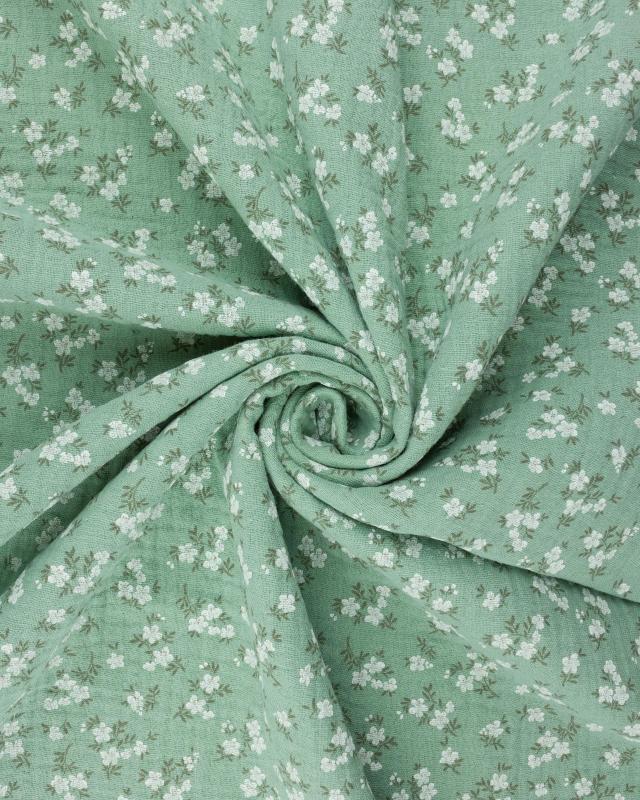 Small flowers printed double gauze Eucalyptus Green - Tissushop