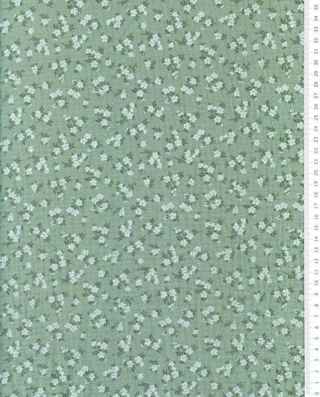 Double gaze imprimée petites fleurs Vert Eucalyptus - Tissushop