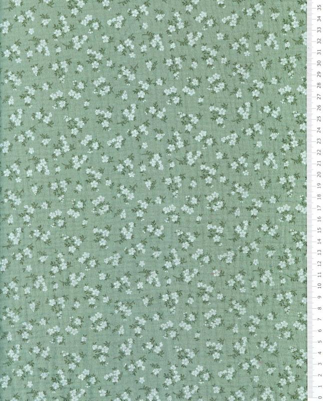 Small flowers printed double gauze Eucalyptus Green - Tissushop