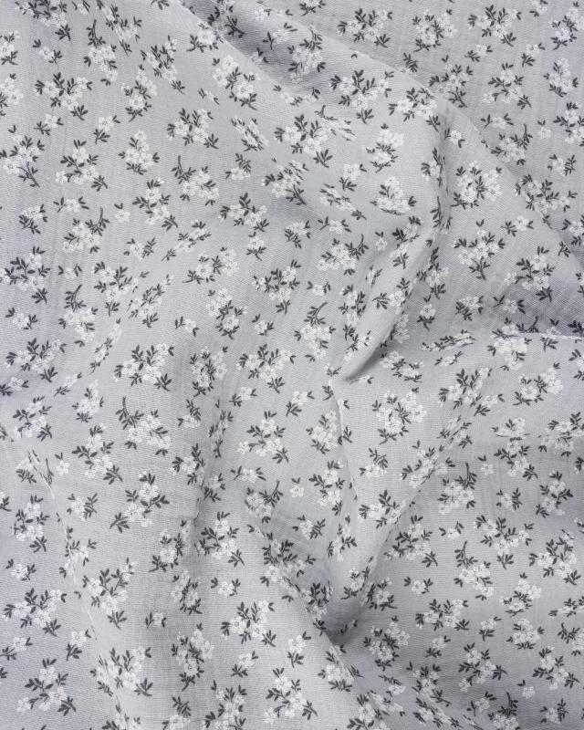 Small flowers printed double gauze Light Grey - Tissushop