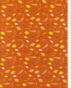 Small leaves printed Double gauze Rust - Tissushop