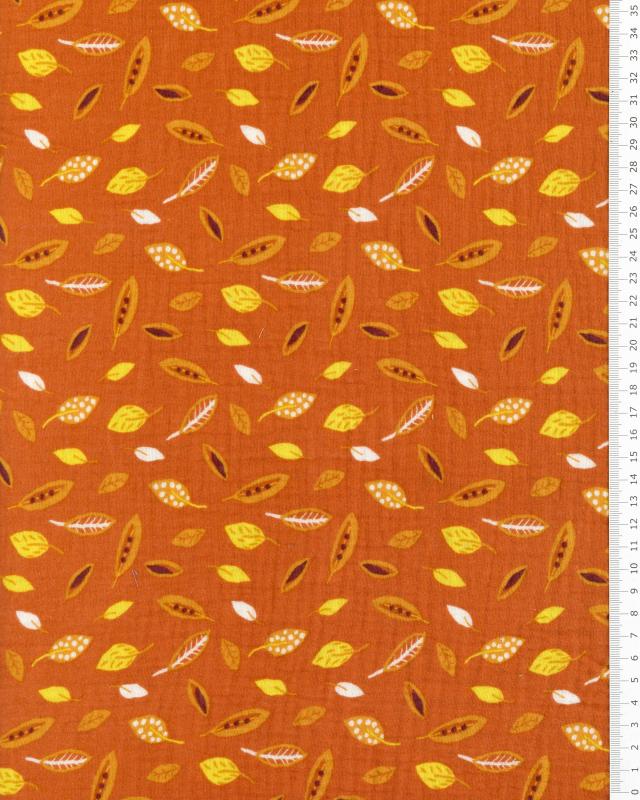 Small leaves printed Double gauze Rust - Tissushop