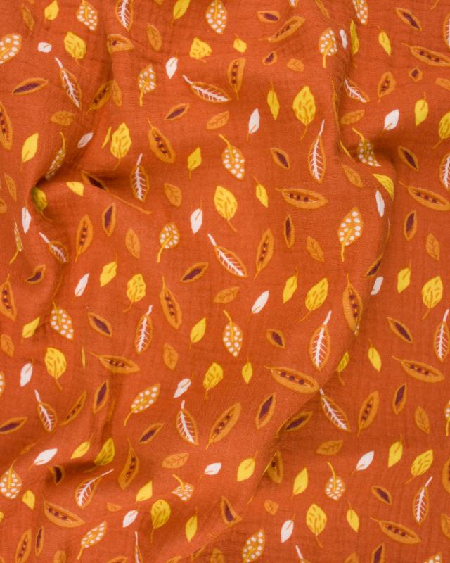 Small leaves printed Double gauze Rust - Tissushop