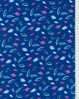 Small leaves printed Double gauze Blue - Tissushop