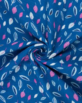 Small leaves printed Double gauze Blue - Tissushop