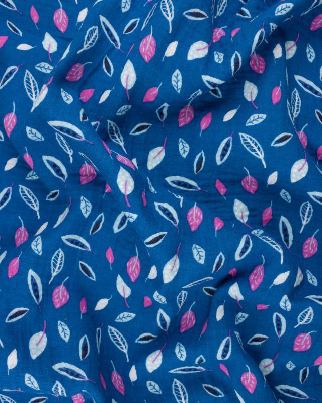 Small leaves printed Double gauze Blue - Tissushop