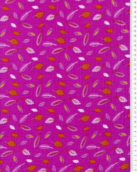 Double gaze imprimée petites feuilles Fuchsia - Tissushop