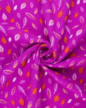 Small leaves printed Double gauze Fuchsia - Tissushop