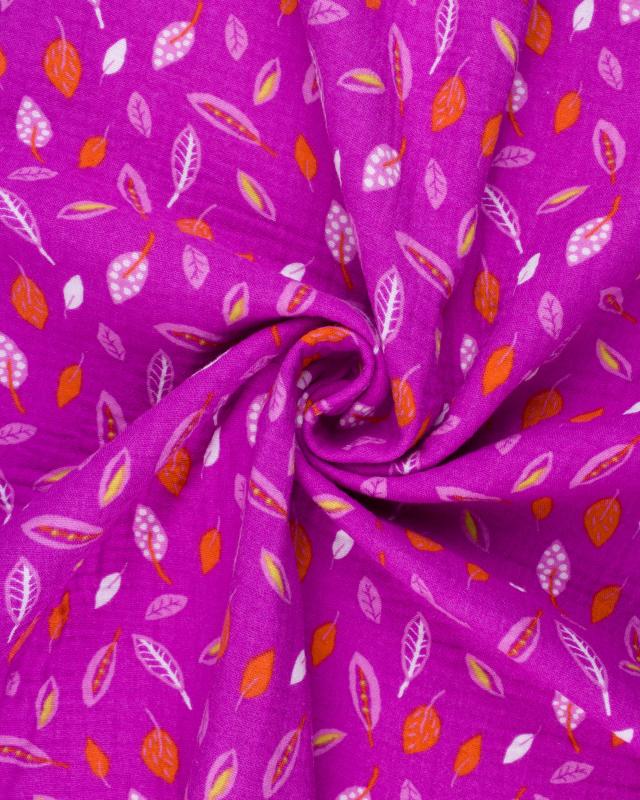 Small leaves printed Double gauze Fuchsia - Tissushop