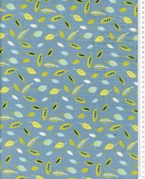 Small leaves printed Double gauze Green Grey - Tissushop