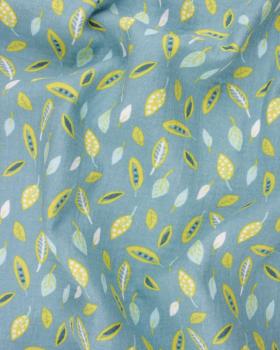 Small leaves printed Double gauze Green Grey - Tissushop