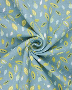 Small leaves printed Double gauze Green Grey - Tissushop