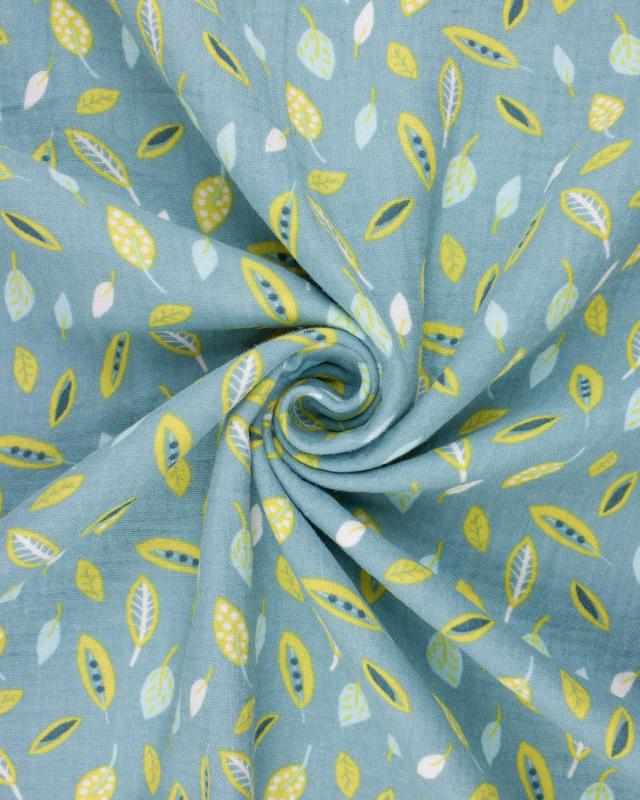 Small leaves printed Double gauze Green Grey - Tissushop