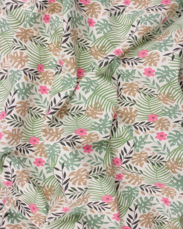 Flower and foliage Cotton Jersey Eucalyptus Green - Tissushop