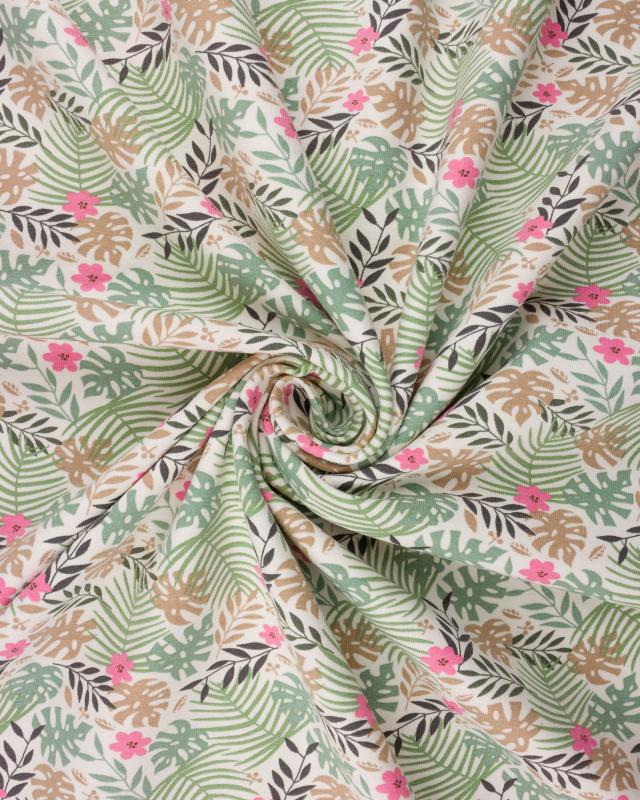 Jersey de coton fleur et feuillage Vert Eucalyptus - Tissushop