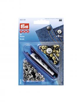 Kit de 24 Rivets laiton utilisables des 2 côtés 9 mm Prym Acier - Tissushop