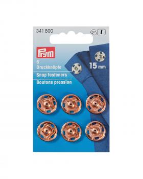 Snap fasteners 15mm Prym (x6) Pink Gold - Tissushop