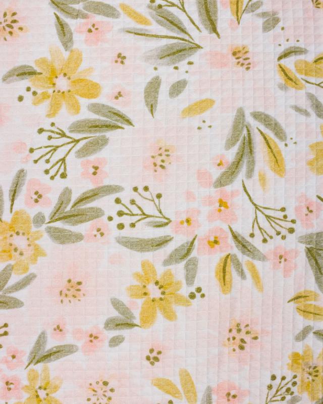 Waffle flower printed fabric White - Tissushop