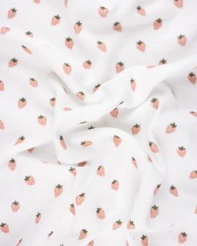 Strawberry Printed Double Gauze White - Tissushop