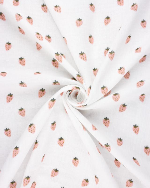 Strawberry Printed Double Gauze White - Tissushop