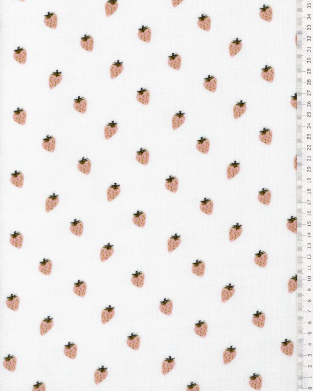 Strawberry Printed Double Gauze White - Tissushop