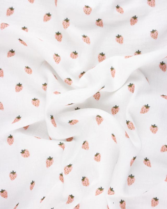 Strawberry Printed Double Gauze White - Tissushop