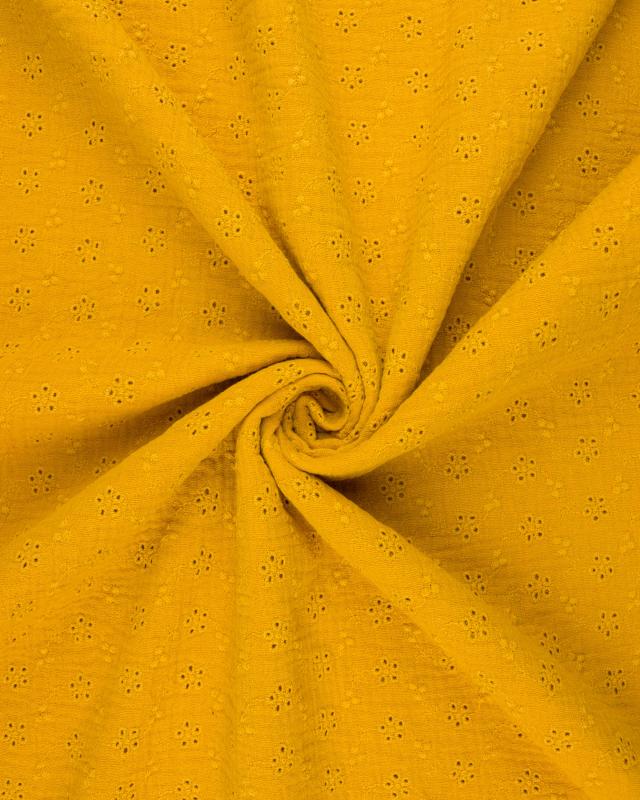 Small Flowers embroidered Double Gauze Mustard - Tissushop