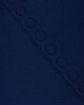 Dandelion Embroidered Double Gauze Navy Blue - Tissushop