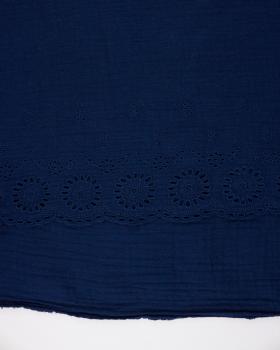 Dandelion Embroidered Double Gauze Navy Blue - Tissushop