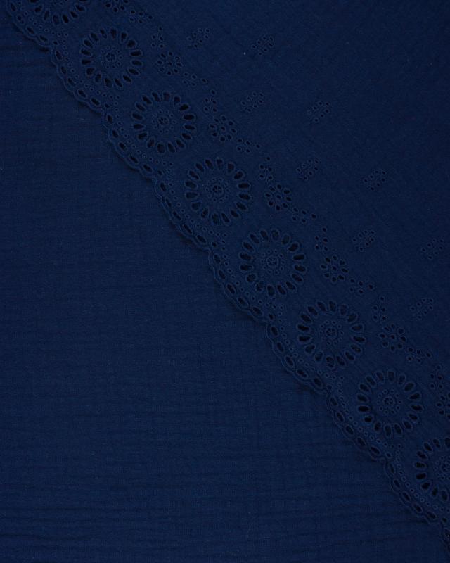 Dandelion Embroidered Double Gauze Navy Blue - Tissushop