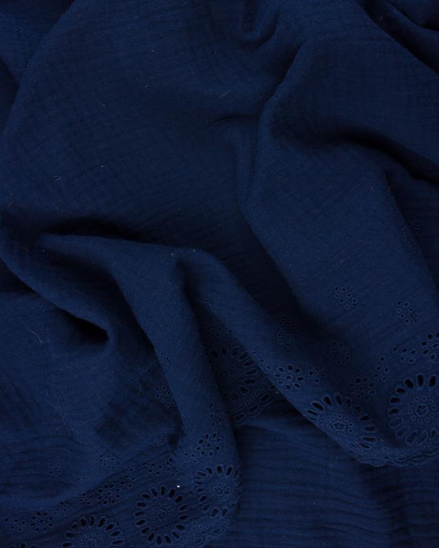 Dandelion Embroidered Double Gauze Navy Blue - Tissushop