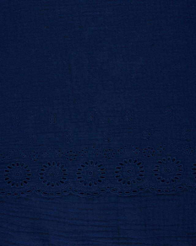 Dandelion Embroidered Double Gauze Navy Blue - Tissushop