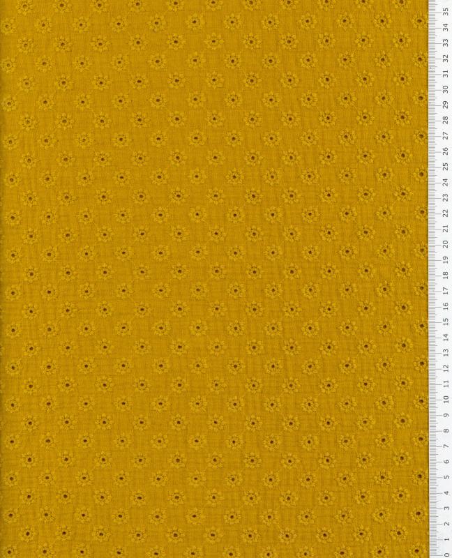 Daisy Embroidery Double Gauze Mustard - Tissushop