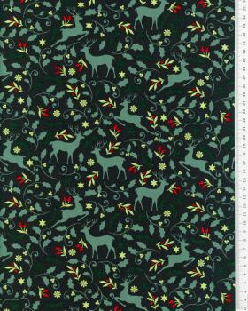Popeline de coton Renne de Noël Vert - Tissushop