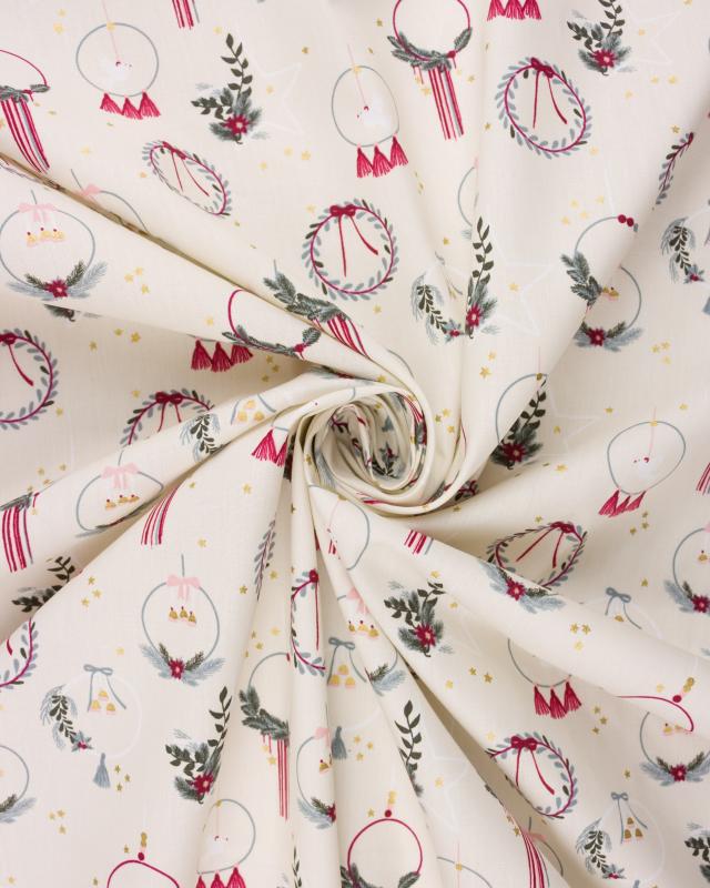 Christmas wreath cotton poplin Ivory - Tissushop