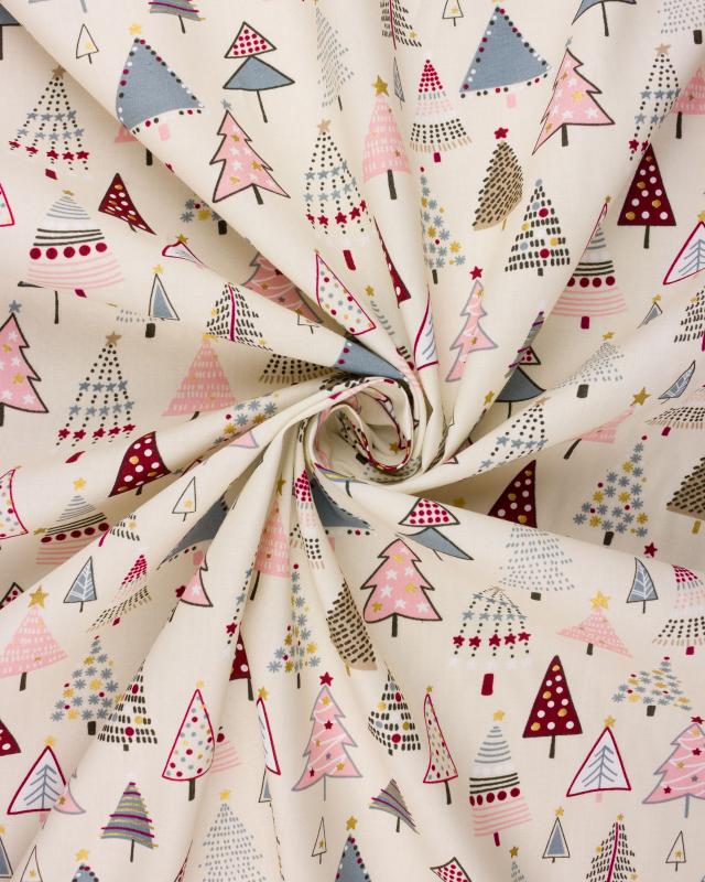 Christmas tree cotton poplin Colorful Ivory - Tissushop