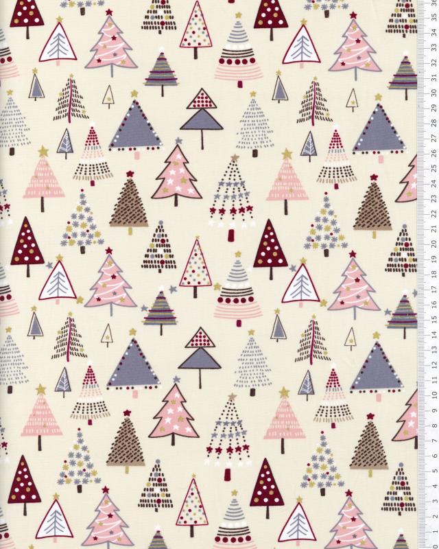 Christmas tree cotton poplin Colorful Ivory - Tissushop