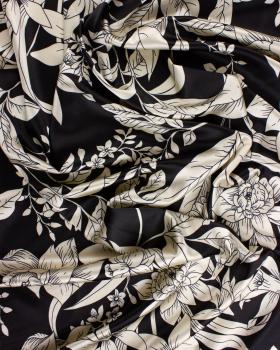 Satin imprimé Fleuri Noir - Tissushop