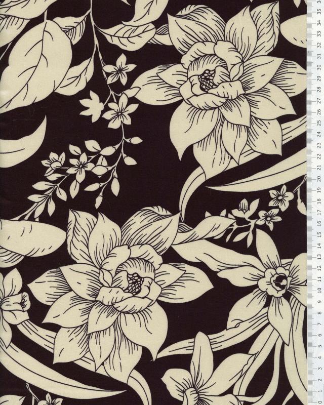 Satin imprimé Fleuri Noir - Tissushop
