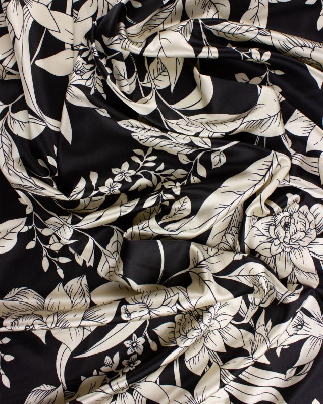 Satin imprimé Fleuri Noir - Tissushop