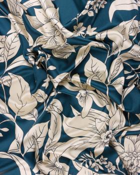 Satin imprimé Fleuri Bleu Marine - Tissushop